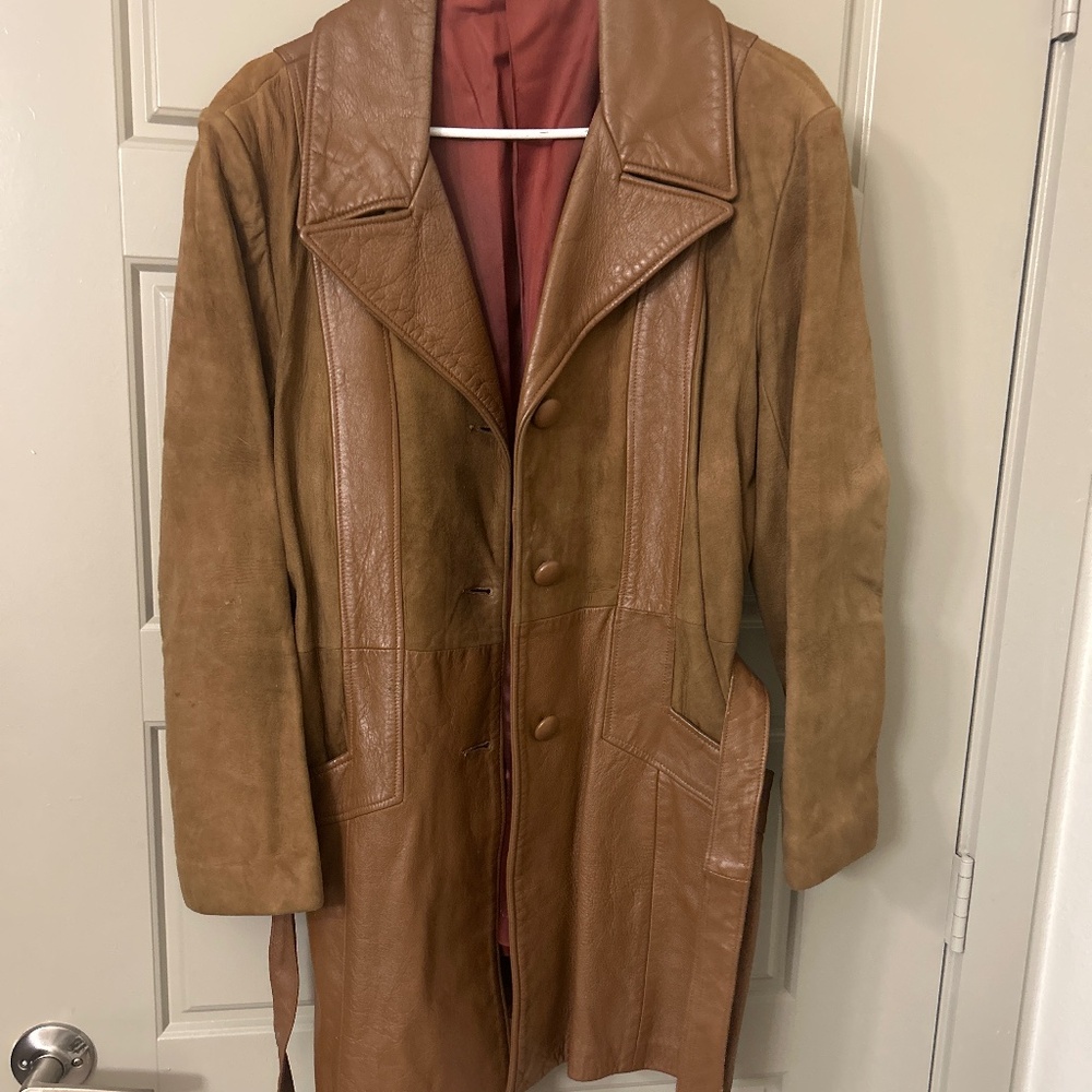 1970’s vintage Leather and Suede patched mid-thigh coat
